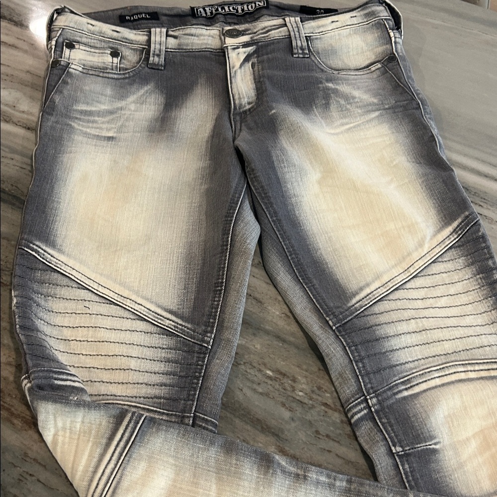 Women's Gray white Affliction jeans sz 30 skinny slimming NWOT moto zipper ankle - Picture 2 of 8